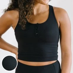 Maven Thread Tops Ribbed Crop Tank Sports Bra - Black