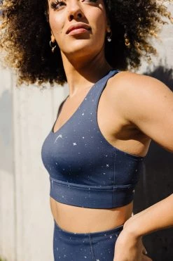 Maven Thread Criss Cross Sports Bra - Navy Moons | MT SPORT Tops 14 Maven Thread Criss Cross Sports Bra - Navy Moons | MT SPORT Tops