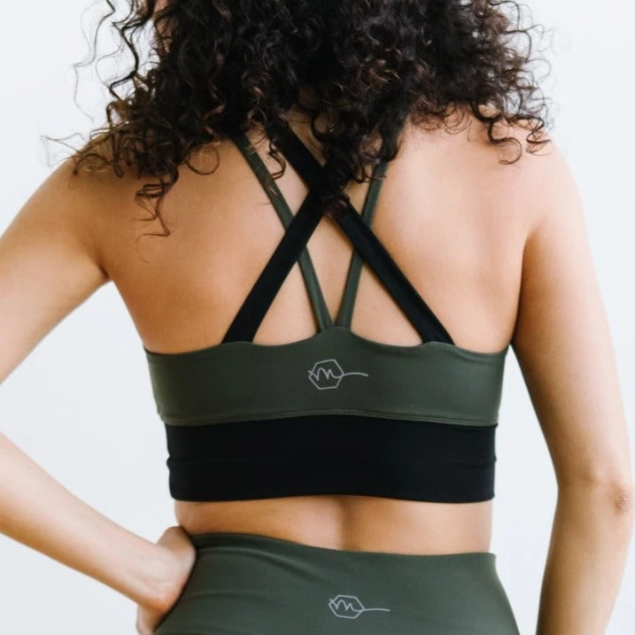 Maven Thread Criss Cross Sports Bra - Olive Green / Black | MT LUXE 3 Maven Thread Criss Cross Sports Bra - Olive Green / Black | MT LUXE