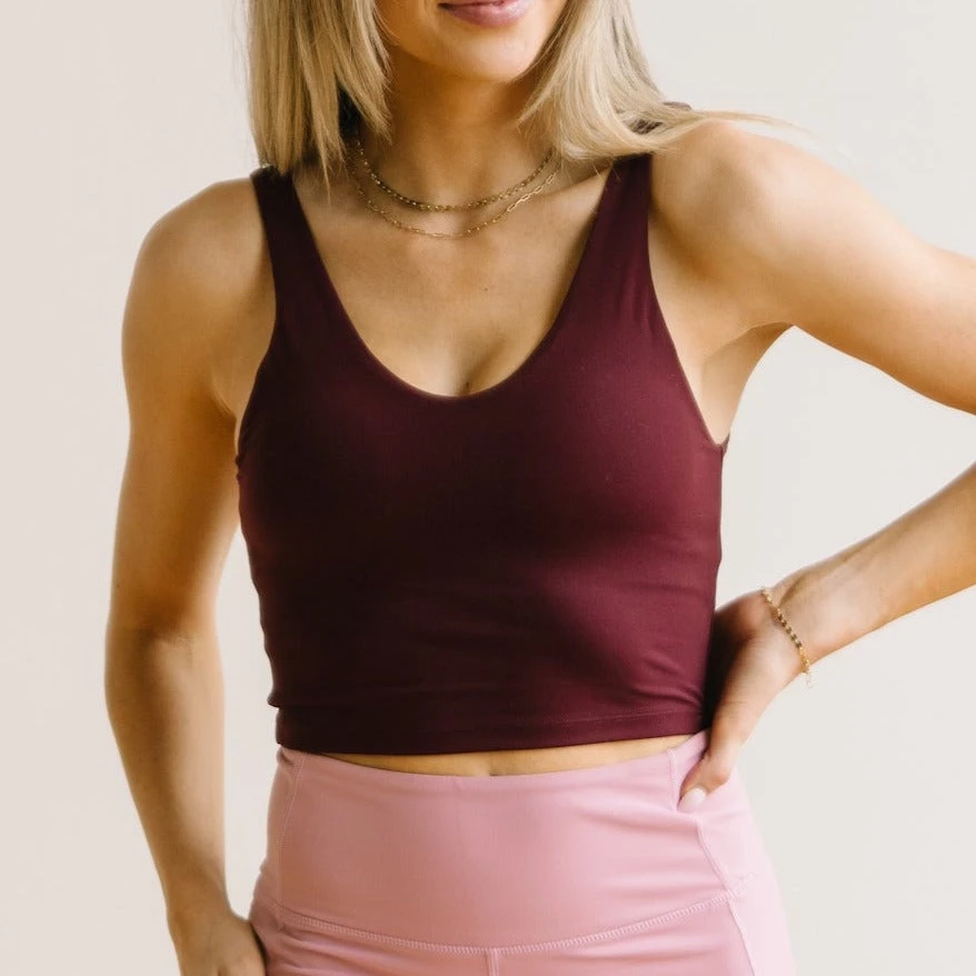 Maven Thread Crop Tank Sports Bra - Burgundy | MT LUXE Tops 3 Maven Thread Crop Tank Sports Bra - Burgundy | MT LUXE Tops