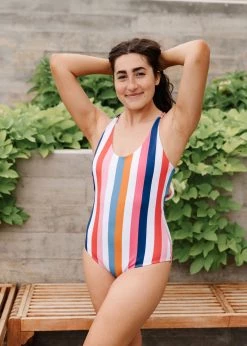 Maven Thread Swim Strappy One Piece - Retro Stripe