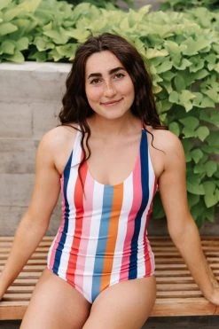 Maven Thread Swim Strappy One Piece - Retro Stripe