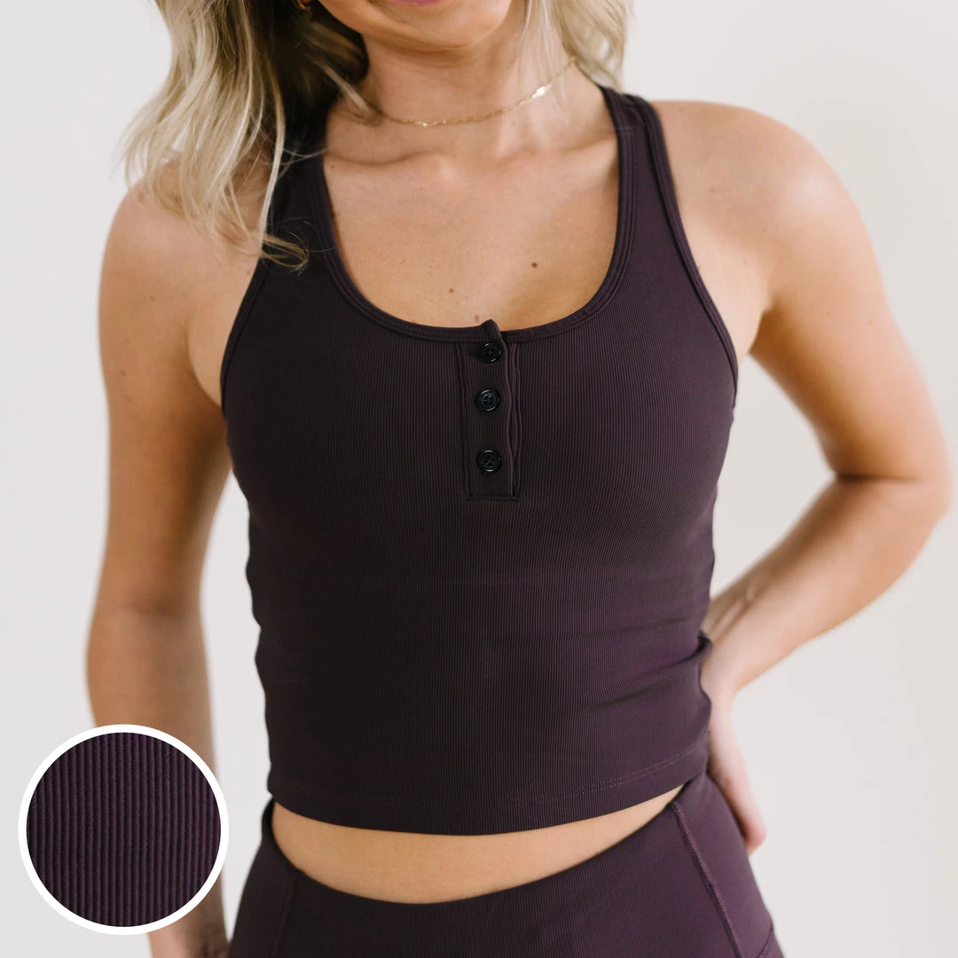 Maven Thread Ribbed Crop Tank Sports Bra - Eggplant Tops 3 Maven Thread Ribbed Crop Tank Sports Bra - Eggplant Tops