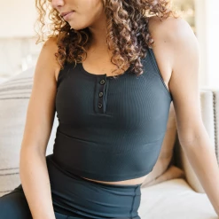 Maven Thread Tops Ribbed Crop Tank Sports Bra - Black