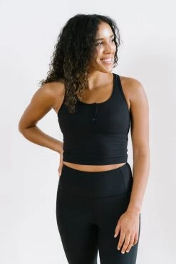 Maven Thread Tops Ribbed Crop Tank Sports Bra - Black