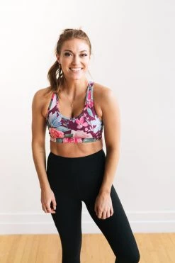 Maven Thread Tops Power Sports Bra - Maroon Floral | MT SPORT