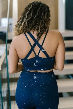 Maven Thread Criss Cross Sports Bra - Navy Moons | MT SPORT Tops 16 Maven Thread Criss Cross Sports Bra - Navy Moons | MT SPORT Tops