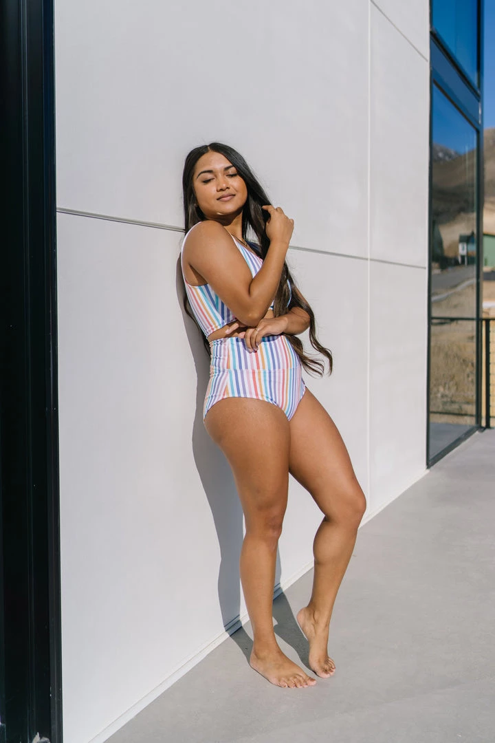 Maven Thread Swim High Rise Bottoms - Rainbow Stripe 6 Maven Thread Swim High Rise Bottoms - Rainbow Stripe