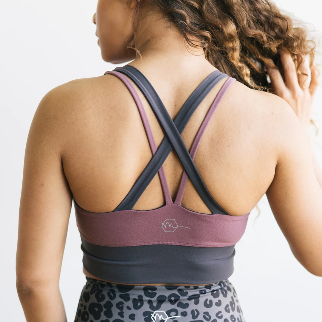 Maven Thread Criss Cross Sports Bra - Muted Plum / Grey | MT LUXE 3 Maven Thread Criss Cross Sports Bra - Muted Plum / Grey | MT LUXE