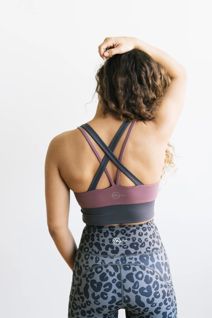 Maven Thread Criss Cross Sports Bra - Muted Plum / Grey | MT LUXE 9 Maven Thread Criss Cross Sports Bra - Muted Plum / Grey | MT LUXE