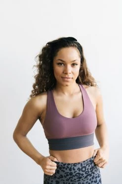 Maven Thread Criss Cross Sports Bra - Muted Plum / Grey | MT LUXE
