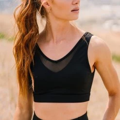 Maven Thread Mesh V-Neck Sports Bra - Black | MT SPORT